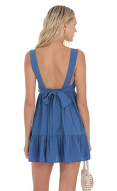 Square Neckline Babydoll Dress in Denim Blue